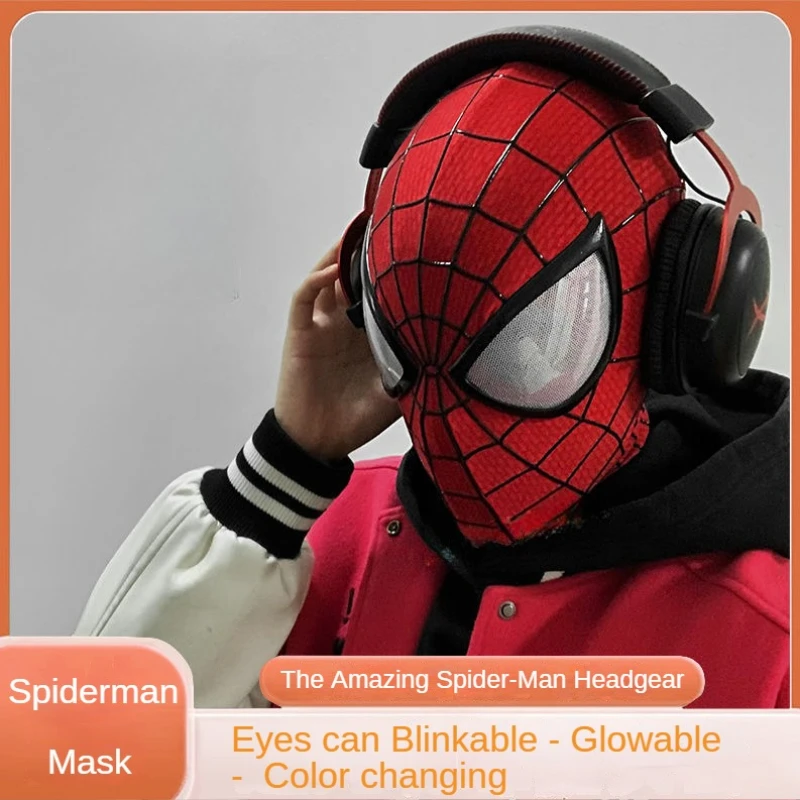 

SpiderMan Mask Eyes Movable Miles Gwen Headdress Mask 1:1 Remote Control Toy Role Playing Costume Props Adult Children's Gift