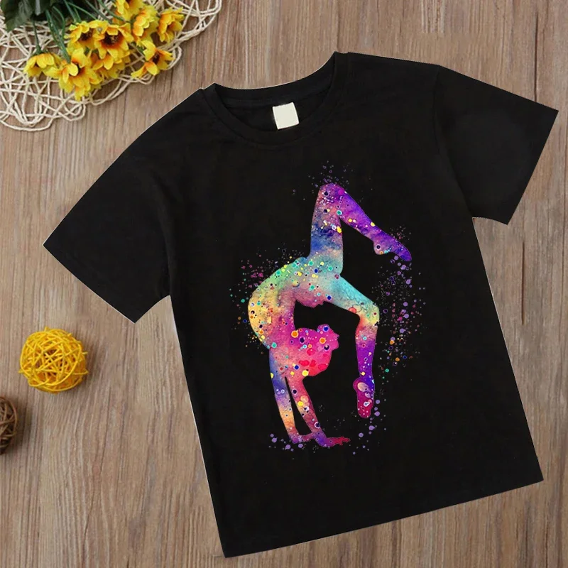Children T Shirt Watercolor Gymnastics Kawaii Art Top Tee Fashion Kids Girl Tshirt