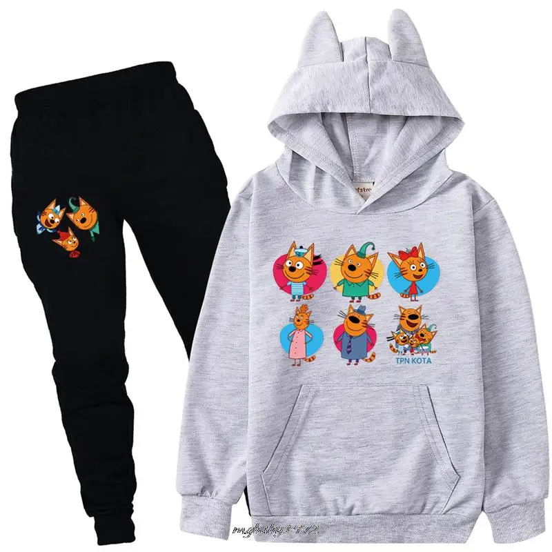 Fashion Cute Clothes Sets Kid-E-Cats Felpa Con Cappuccio Bambini Tre Gattini Vestiti Ragazzi Felpe Con Cappuccio Pantaloni 2 Pezzi Toddler Girls Outfi