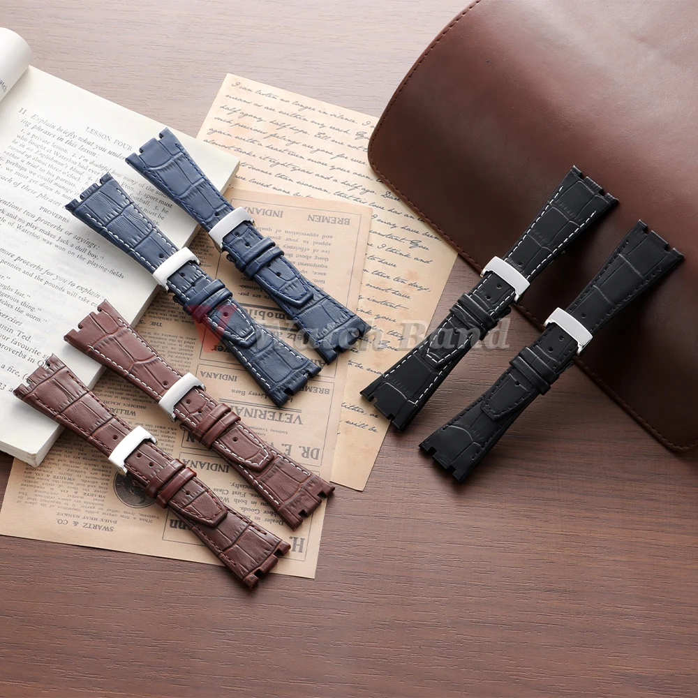 Premium Leather Watchbands - 27mm Cowhide Straps with Folding Buckle