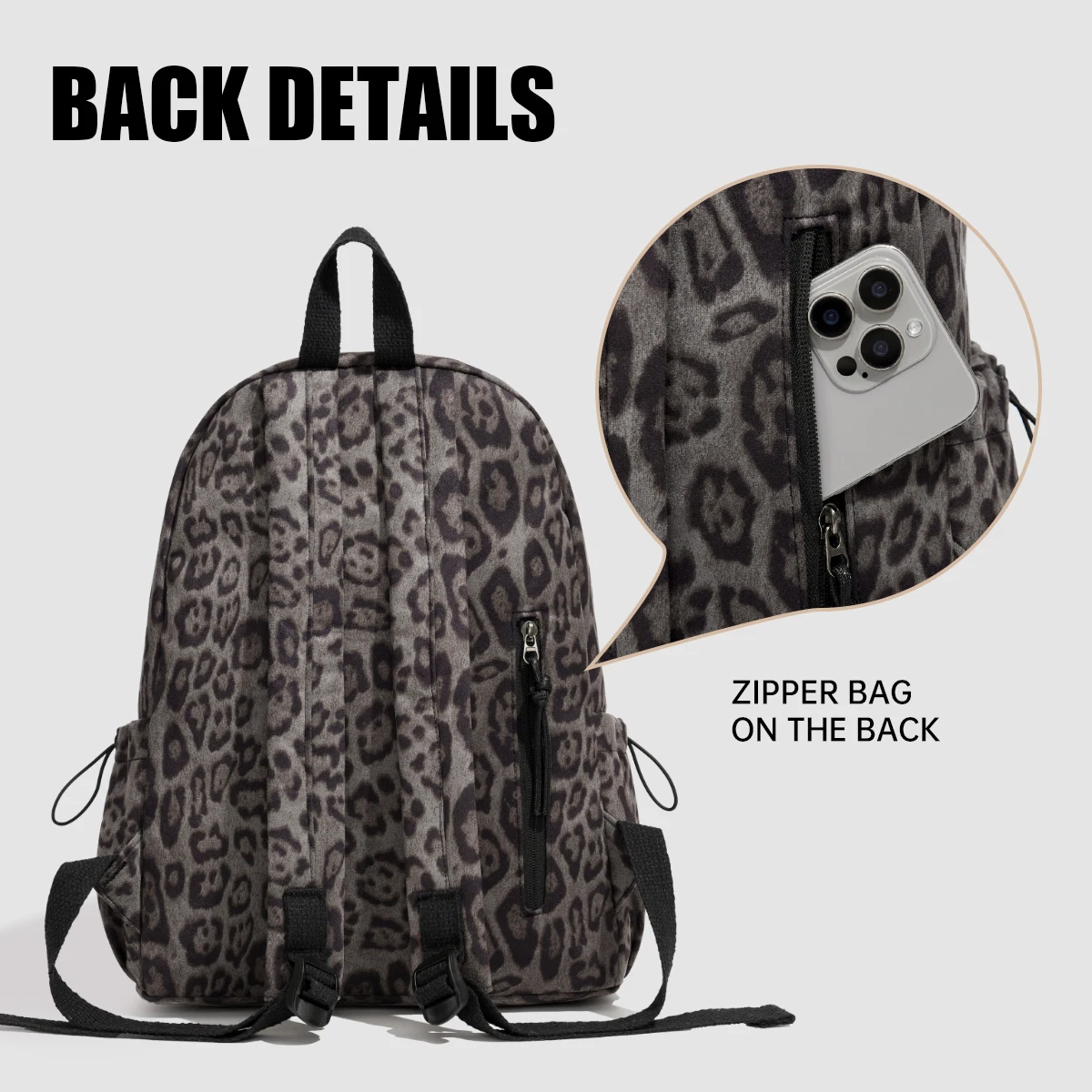 High-End Japanese Niche Backpack Leopard Print School Bag for Female College Students Large Capacity Lightweight Canvas Backpack for Middle and High School Students Commuting to Work