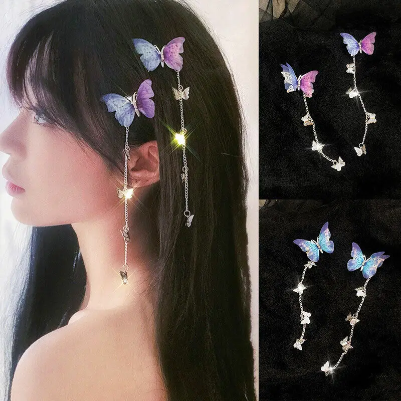 Butterfly Hairpins Korean Elegant Metal Versatile Long Tassel  Hair Clips For Women Girls Antique Party Hanfu Hair Accessories antique style hanfu belt 360cm long cotton linen waistband women kimono obi hanfu dress decor waist belt cosplay accessories