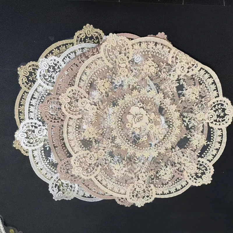 33cm Beautiful Pattern Table Mat Retro French Lace Coffee Cup Mat Embroidery Placemat Vase Table Lamp Ornament Photo Prop Napkin