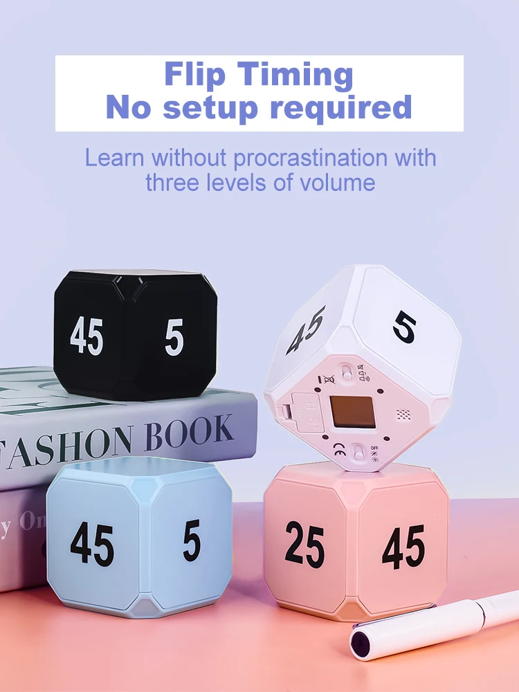중력 센서 플립 시간 생산력 큐브 LED 디스플레이, 4 프리셋 시간 듀얼 모드, 카운트 다운 요리 연구 미니 디지털 타이머