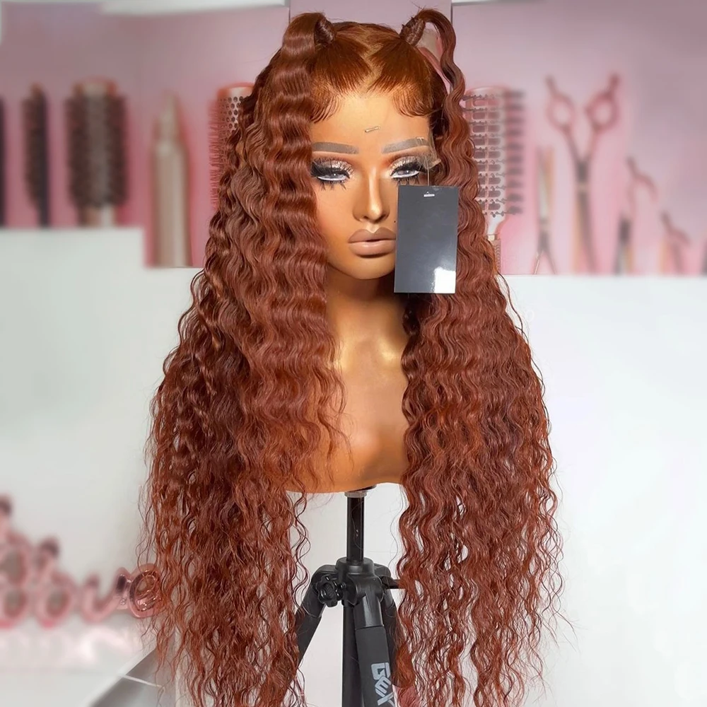 

26”Long Soft 180%Density Ginger Brown Kinky Curly Lace Front Wig For Black Women Babyhair Natural Hairline Glueless Preplucked