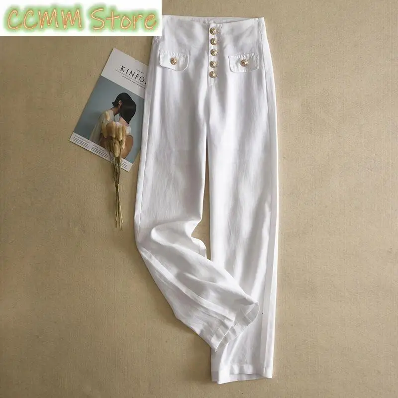 Classic Style Suit Pants Wide-LegPants Women High Waist Drooping Women'sPants Loose Slimming Cotton and Linen Trousers Trousers