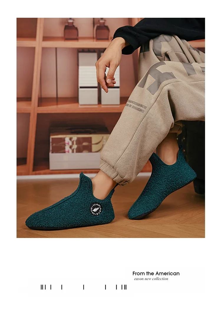 YRZL Winter Slippers Men Indoor Slippers Non-slip Warm Women and Men Slipper Ankle Soft Shoes Comfortable Flat Home Cotton Shoes