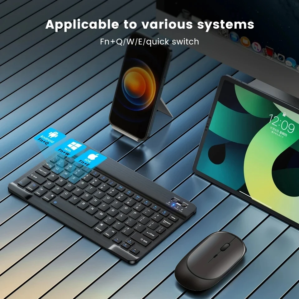 Bluetooth Keyboard Wireless Keyboard Mouse Set Wireless Keyboard and Mouse Rechargeable Bluetooth-compatible Keyboard For Laptop Tablet Phone Ipad For Android iOS Windows