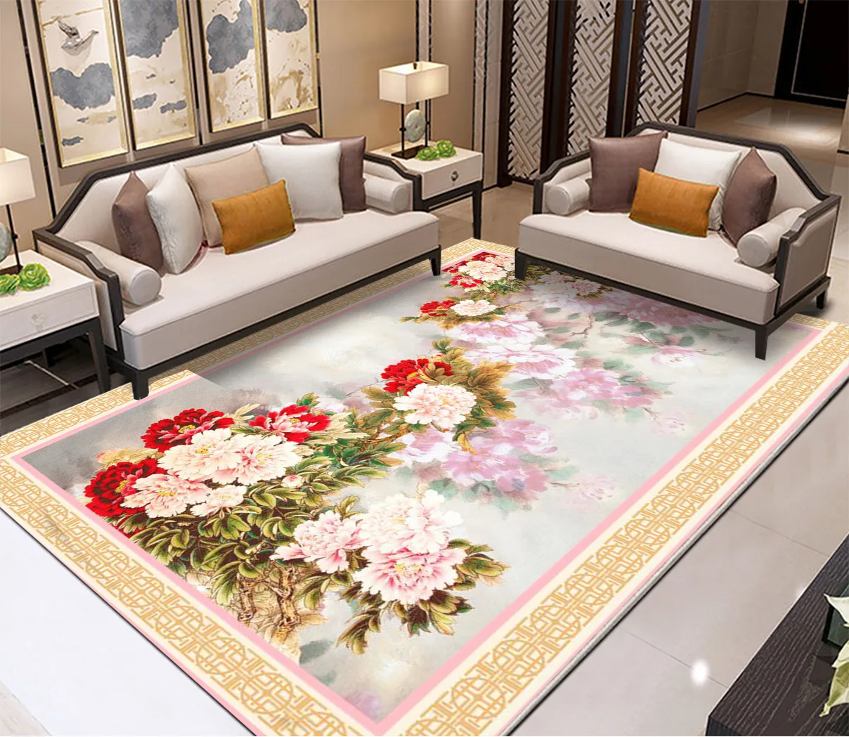 New Chinese Style Large Area Living Room Carpet 3D Printing Crystal Velvet Home Decoration Carpets Study Bedroom Bedside Rug 5
