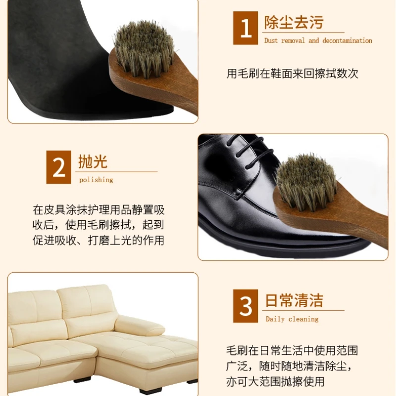 1Pcs Round Head Horse Hair Shoe Brush Leather Cleaning Brush Long-handled Brush For Cleaning Shoes Soft Sneaker Brush Slippers 6
