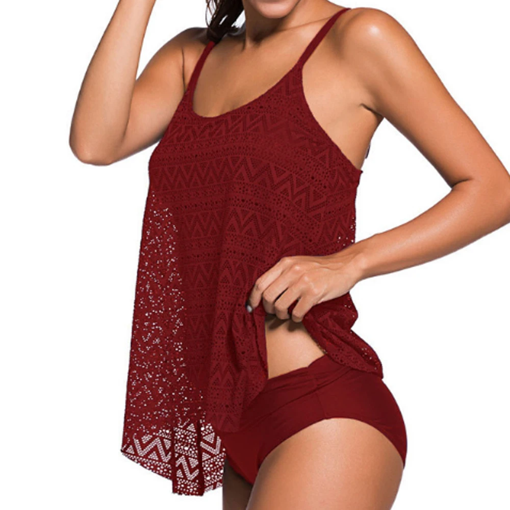 Plus Size Swimwear Women Black Tankini Tummy Control Swimwear Tank Top Retro Solid Swimsuit with Shorts Two Piece Bathing Suit