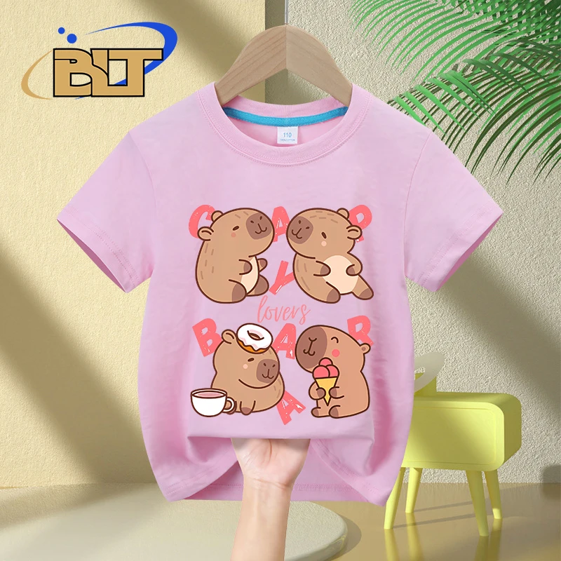 Kawaii capybara lovers cartoon print kids T-shirt summer children cotton short-sleeved casual tops for boys and girls kids t shirt