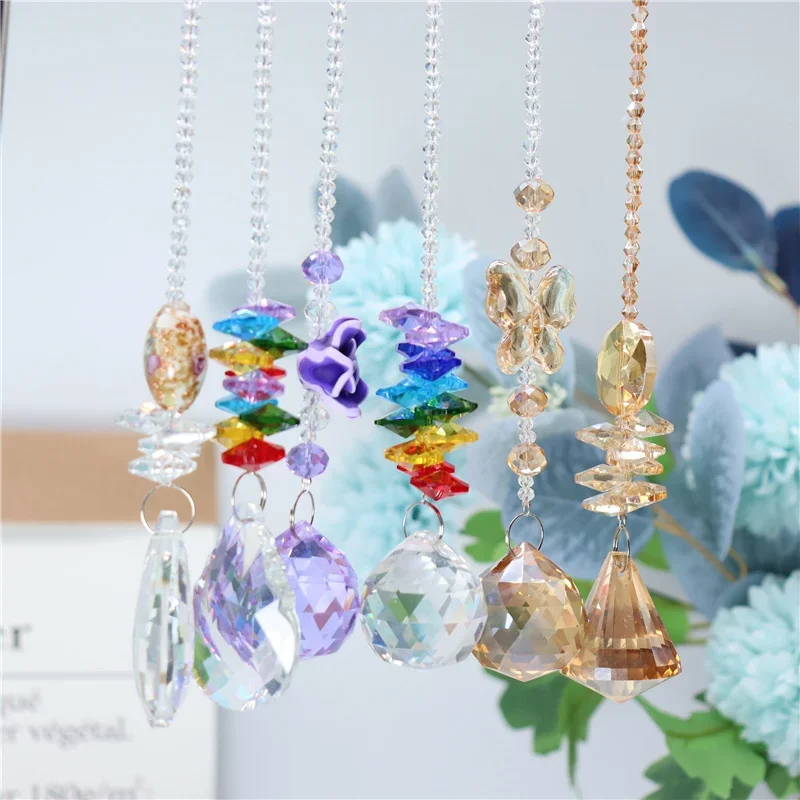 1PC Rainbow Sun Catcher Prism Butterfly Water Droplets Crystal Ball Pendant Aurora Refraction Streamer DIY Wedding Hanging Decor