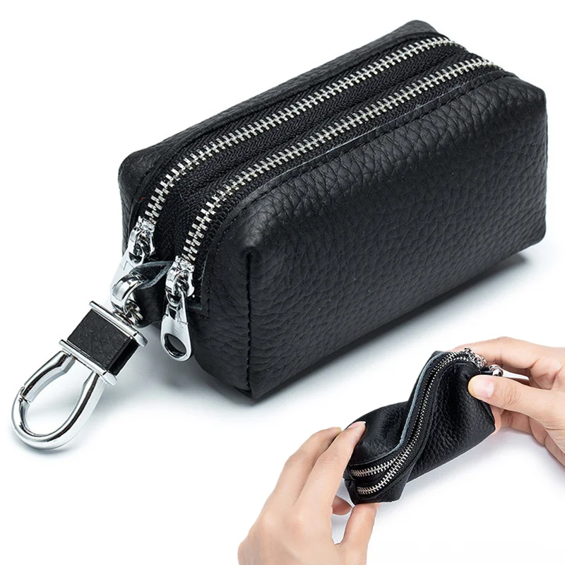 Zipper Car Leather Zipper Keychain  Genuine Leather Wallet Wallet -  Genuine Leather - Aliexpress