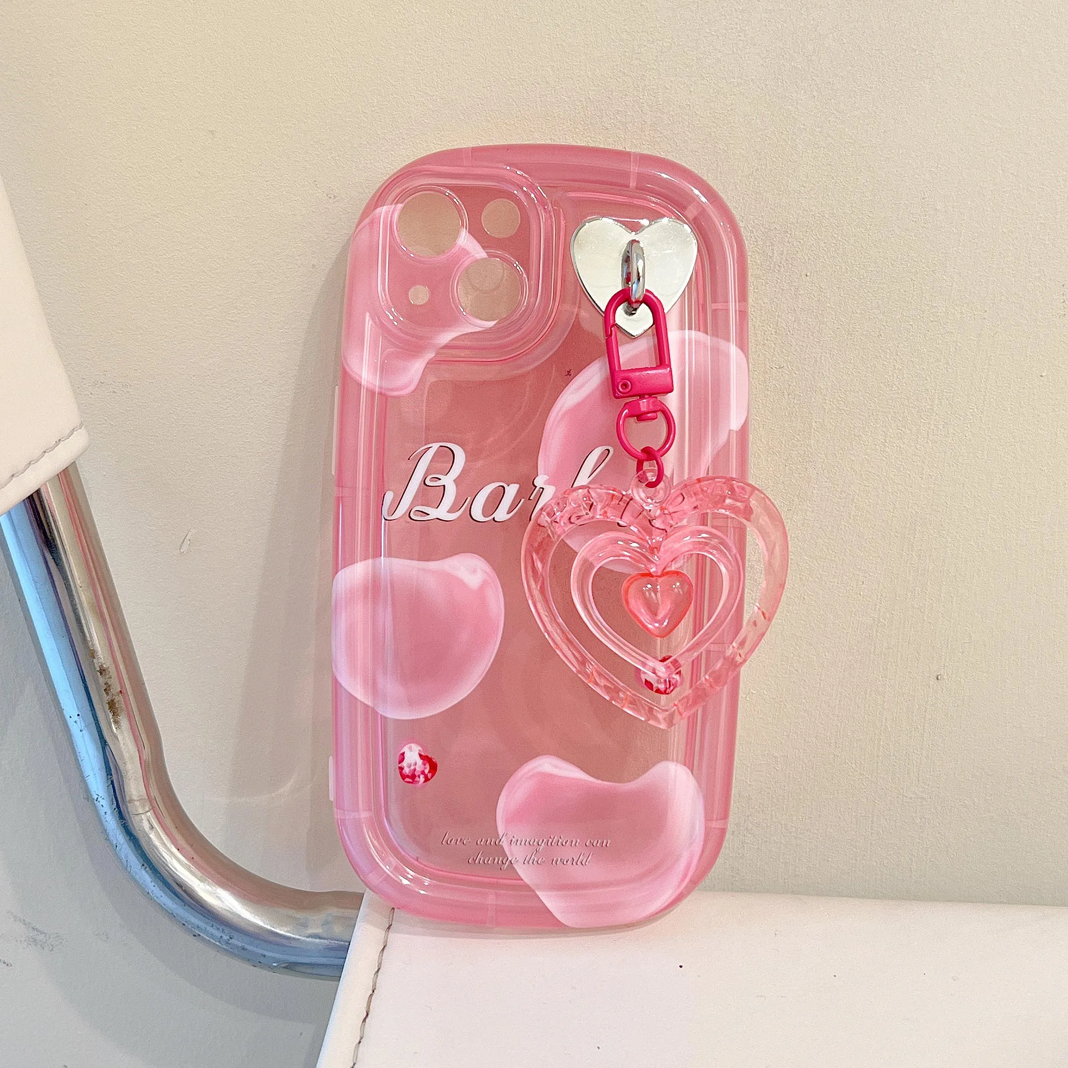 Pink Heart Phone Case With Charm Gift for Girlfriend Pink 