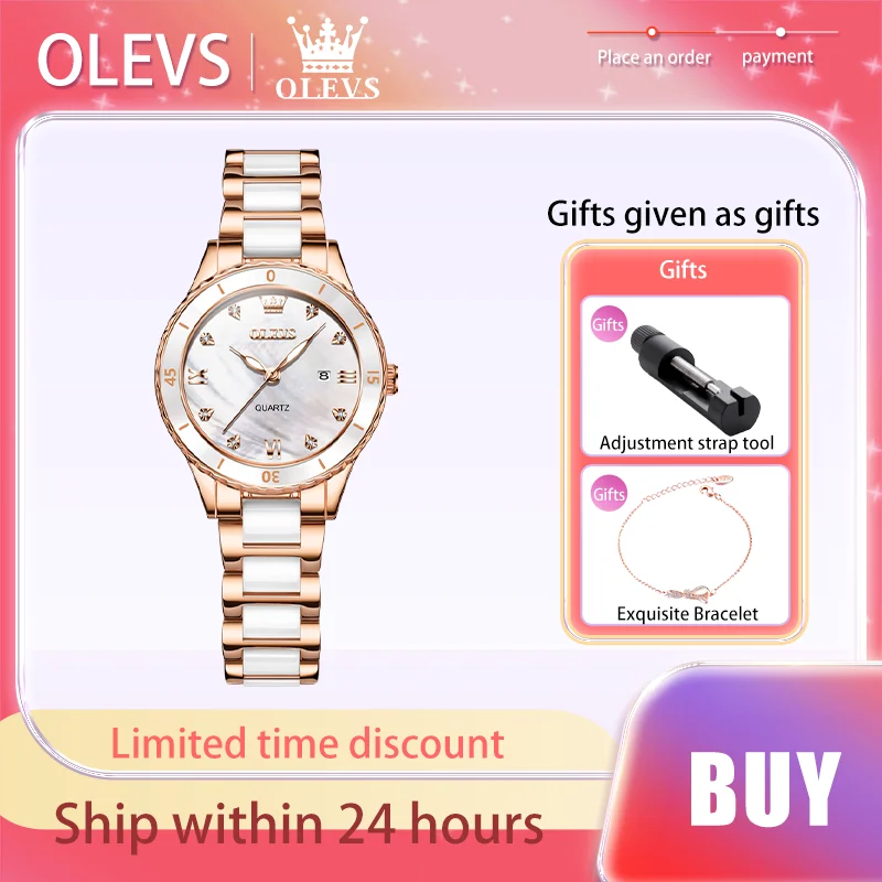 Olevs Top Light Luxury Brand Squisiti Orologi Da Donna Fritillaria Dial Orologio Al Quarzo Per Lady Calendar Bracciale Regalo Impermeabile