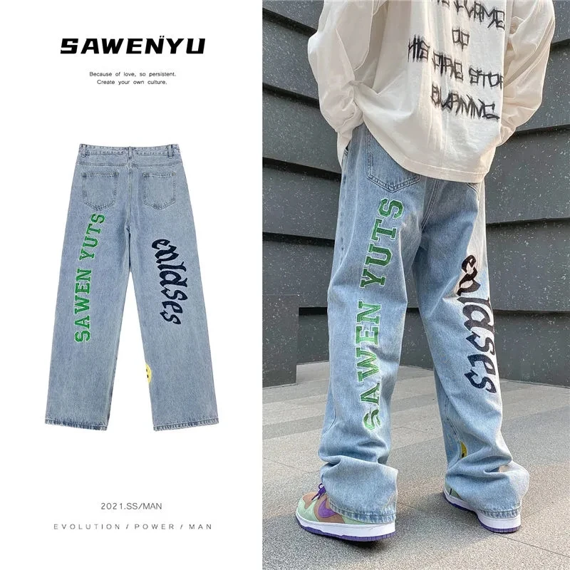 High Street Men Hiphop Pants, Printed Mens Jeans, Hiphop Jeans Men