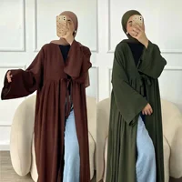 Muslim Open Abaya Ramadan Islam Clothing Women Long Robe Casual Party Lace-up Cardigan Robe Islamic Abaya Kimono Modest Coat