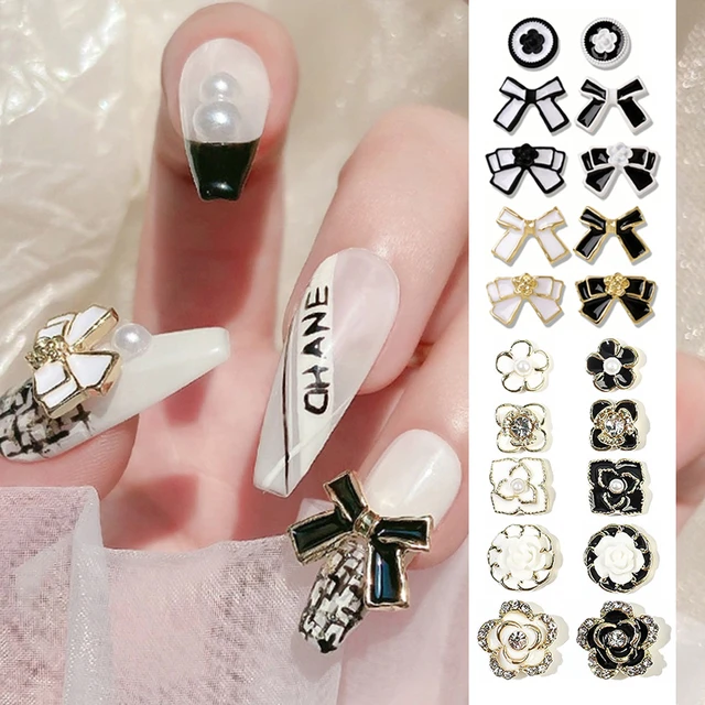 10pcs/Bag Ch Style Nail Charms Decoration Fashion Chic Bow Kawaii Nails  Classic Jewellery Designs Metal DIY Nail Accessories