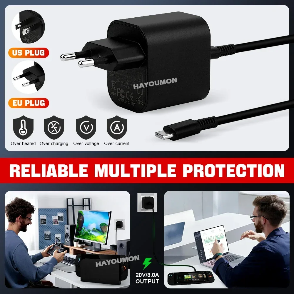 Universal Fast Type C USB Power Supply Wall Charger Cable - 60W Charging Adapter