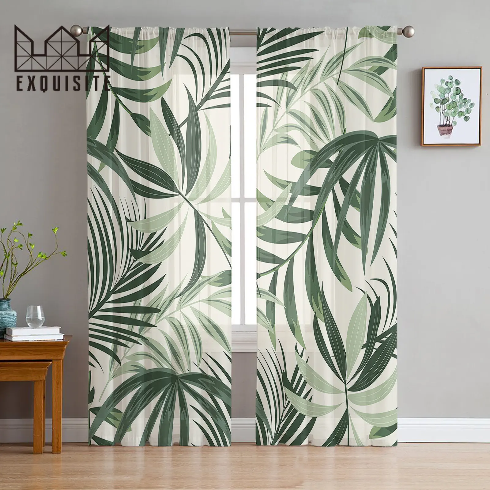

Тюлевые занавески с тропическими листьями, прозрачные декоративные шторы для гостиной, балкона, кухни, спальни, модный домашний декор