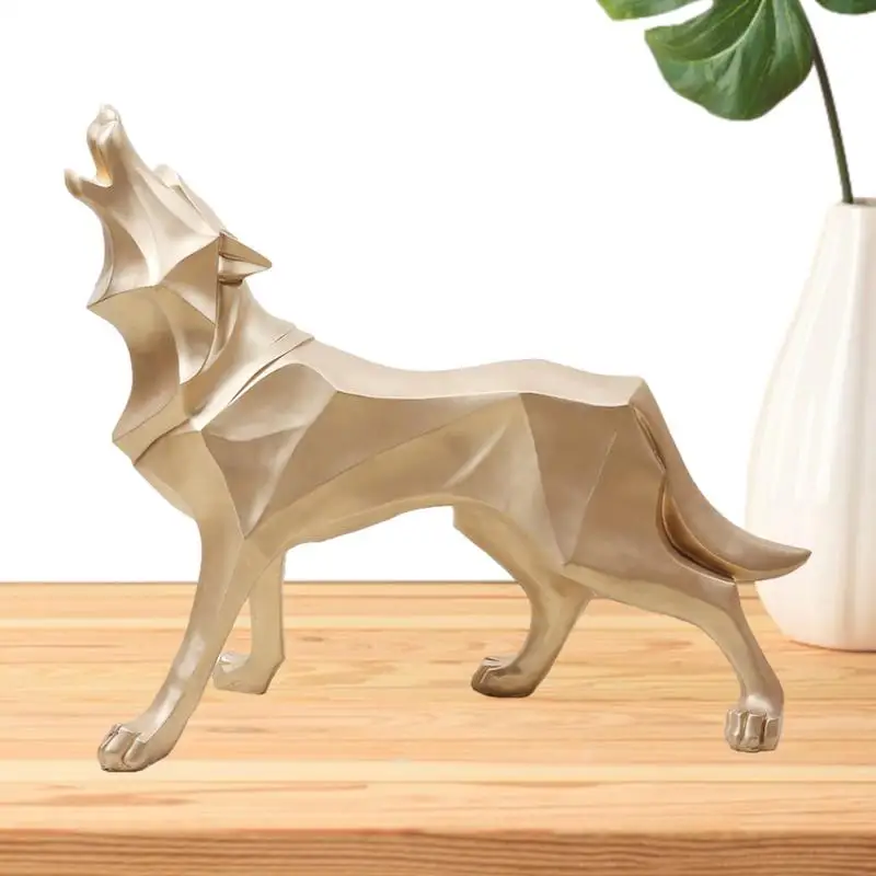 

Геометрическая искусственная крутая абстрактная фигурка животного, декоративная смола, Современная Скульптура волка, скульптура волка для декора книжного шкафа