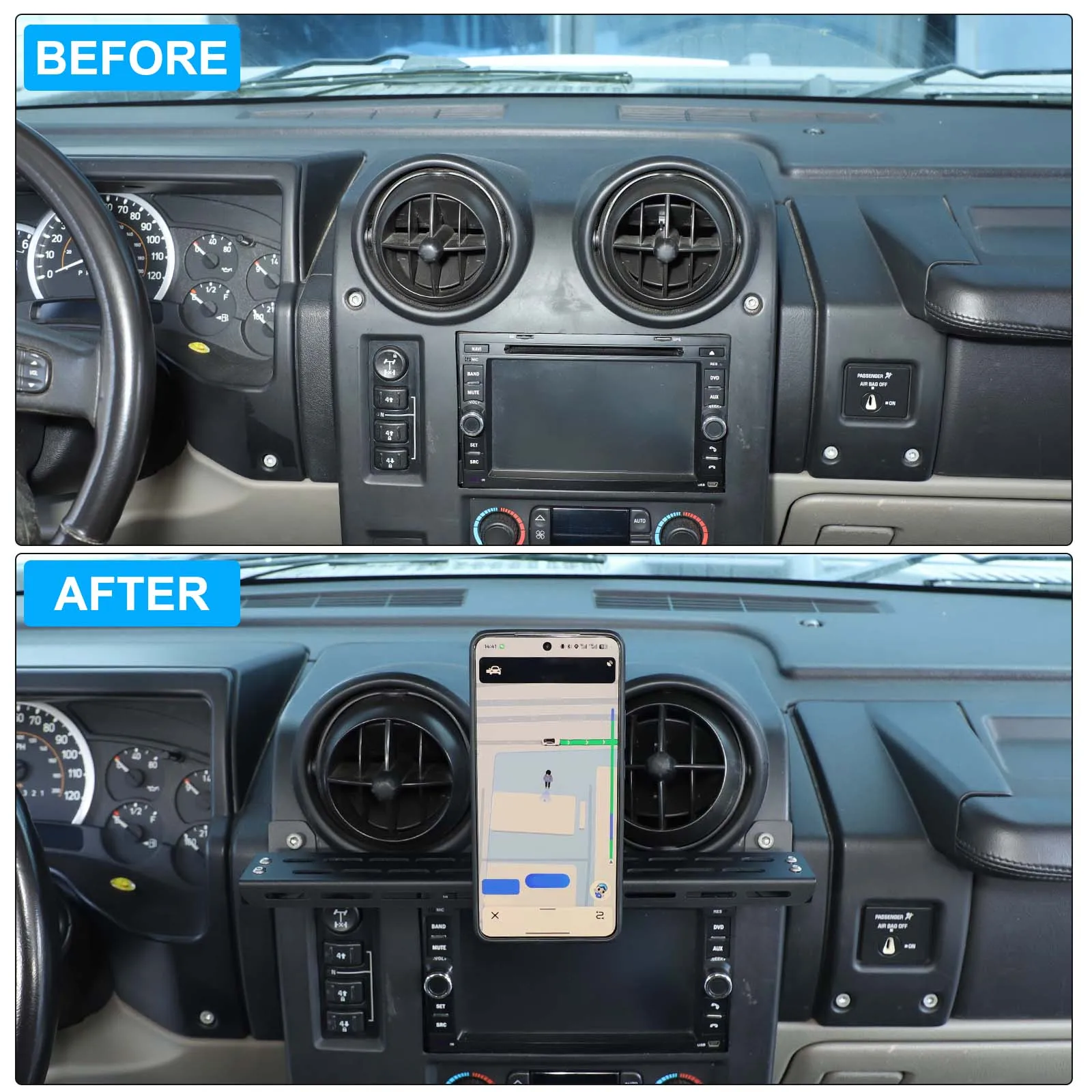 Hummer H2 2003 2004 2005 2006 2007 탄소강 자동차 센터 콘솔 전화 홀더 스탠드 GPS 마운트 브래킷 자동차 액세서리