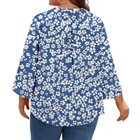 Plus size T-shirts women's fashion printed tops v-neck three-quarter sleeves t shirts spring autumn casual pullover tops - Image 4