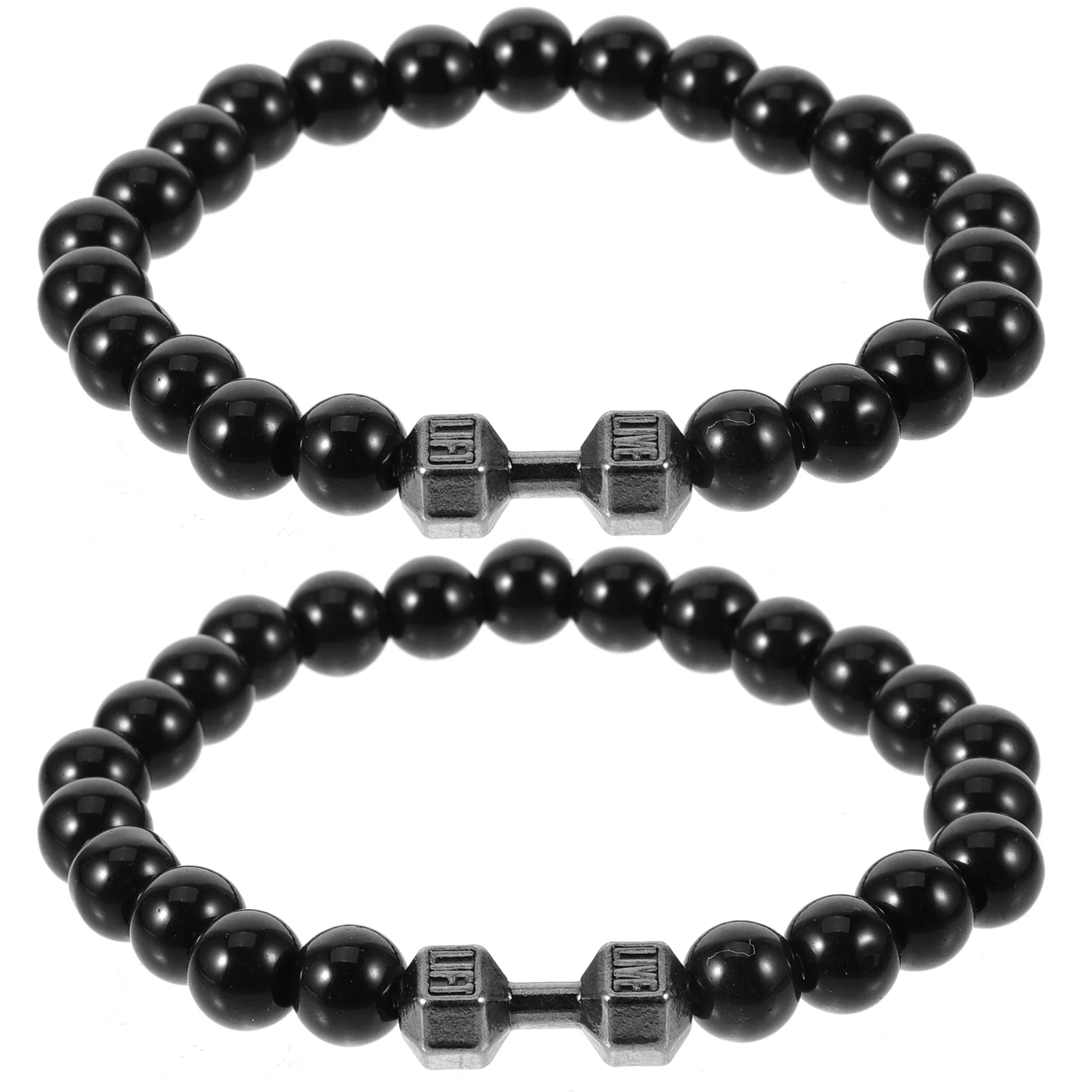 

2 Pcs Dumbbell Hand Beaded Bracelets Pieces 1 Set (bright Black) Dumbells Dumbbells Men Weighted for Cool Frosted