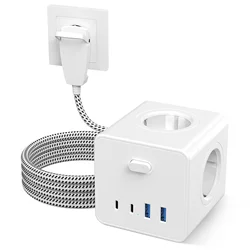 High - Power Multifunctional Power Strip with USB & Type C Ports and Long Extension Cable - White