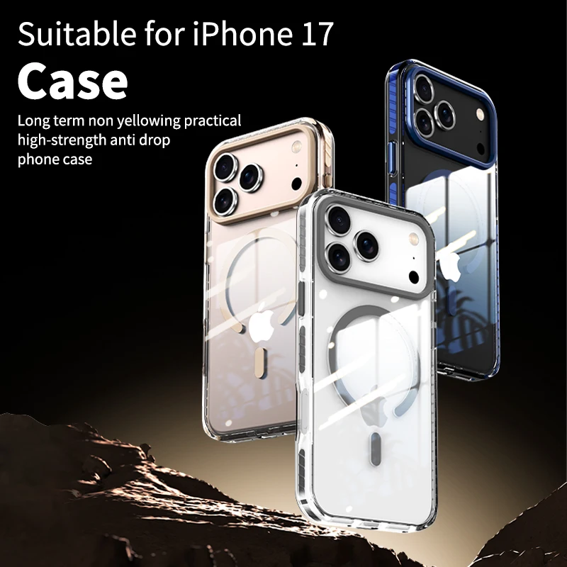 Luxury Striped Border Magnetic Wireless Charging Clear Phone Case