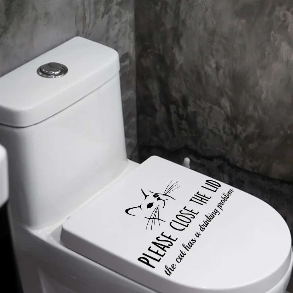 Funny Bathroom Toilet Lid Stickers Close Lid Cat Has Drinking Problems Toilet Decals Self Adhesive Seat Decals Decor