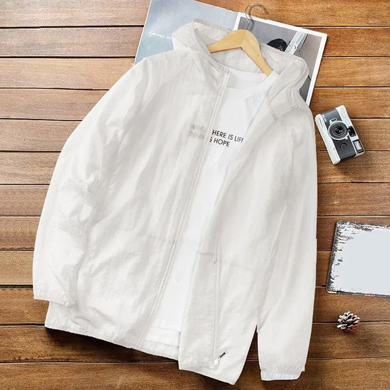 Men Summer Thin Sun Protection Jacket Outdoor Zipper Hooded Loose