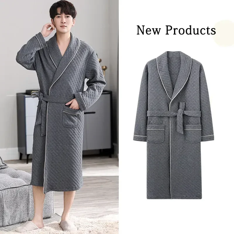 

Bathrobe Night Quilted Robe Luxury Plus Gentlemen Cotton Size Man Dressing Warm for Gown Winter Robe Elegant Gown New Men