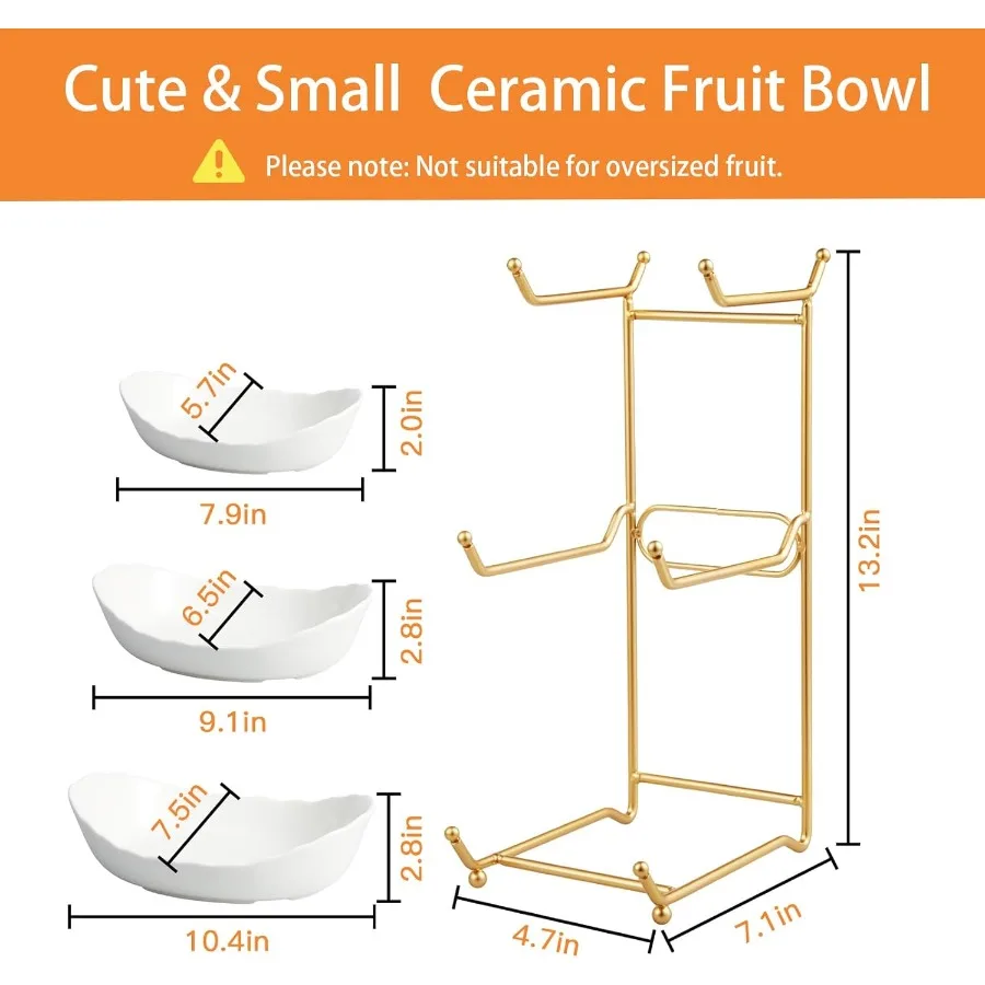 Ceramic Fruit Bowl for Kitchen Counter 3 Tier Fruit Basket with Metal Stand Tiered Fruit Stand for Countertop Snack Nuts Cake D