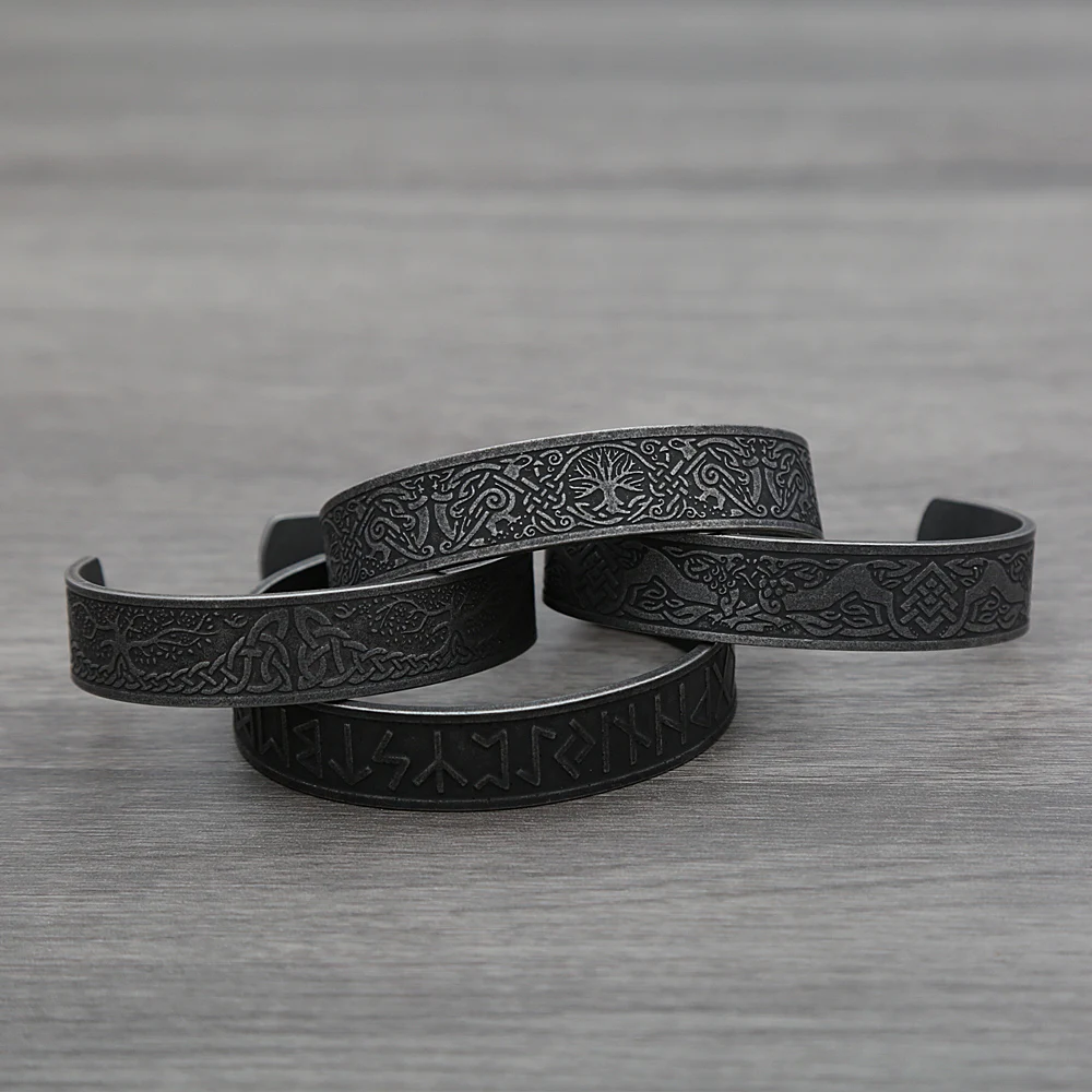 Stainless Steel Viking Rune Bracelets for Men Women