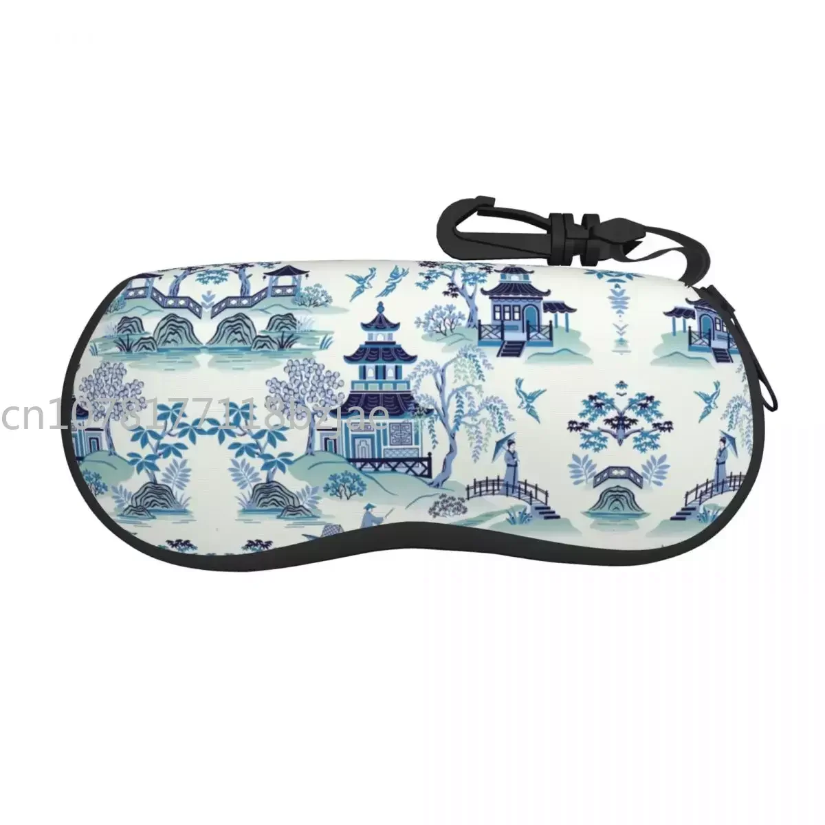 

Chinoiserie Pagoda Blue Antique Willow Ware Shell Glasses Case Travel Oriental Style Eyeglasses Case Sunglasses Protector Box