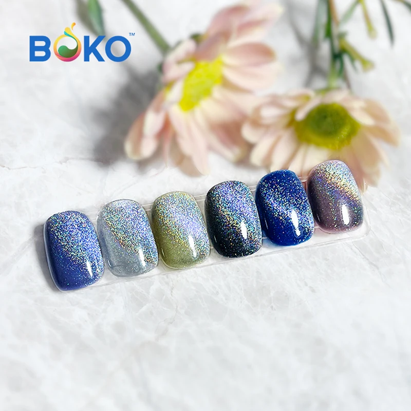 BOKO Hot Selling Rainbow Holographic Gel Nail 9D Laser Cat Eye Effect Polish Magnetic Original Pigments 0.2g/PC