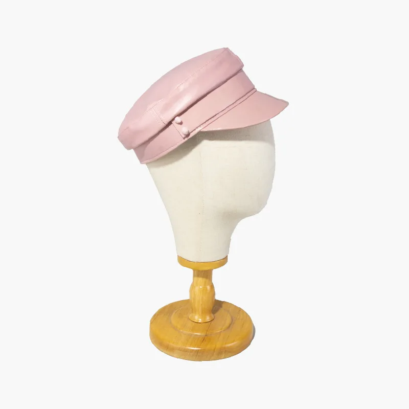 Cotton Newsboy Cap PU Leather Newsboy Caps Flat Top Navy Cap Plus Size Baker Boy Cap XS-XL