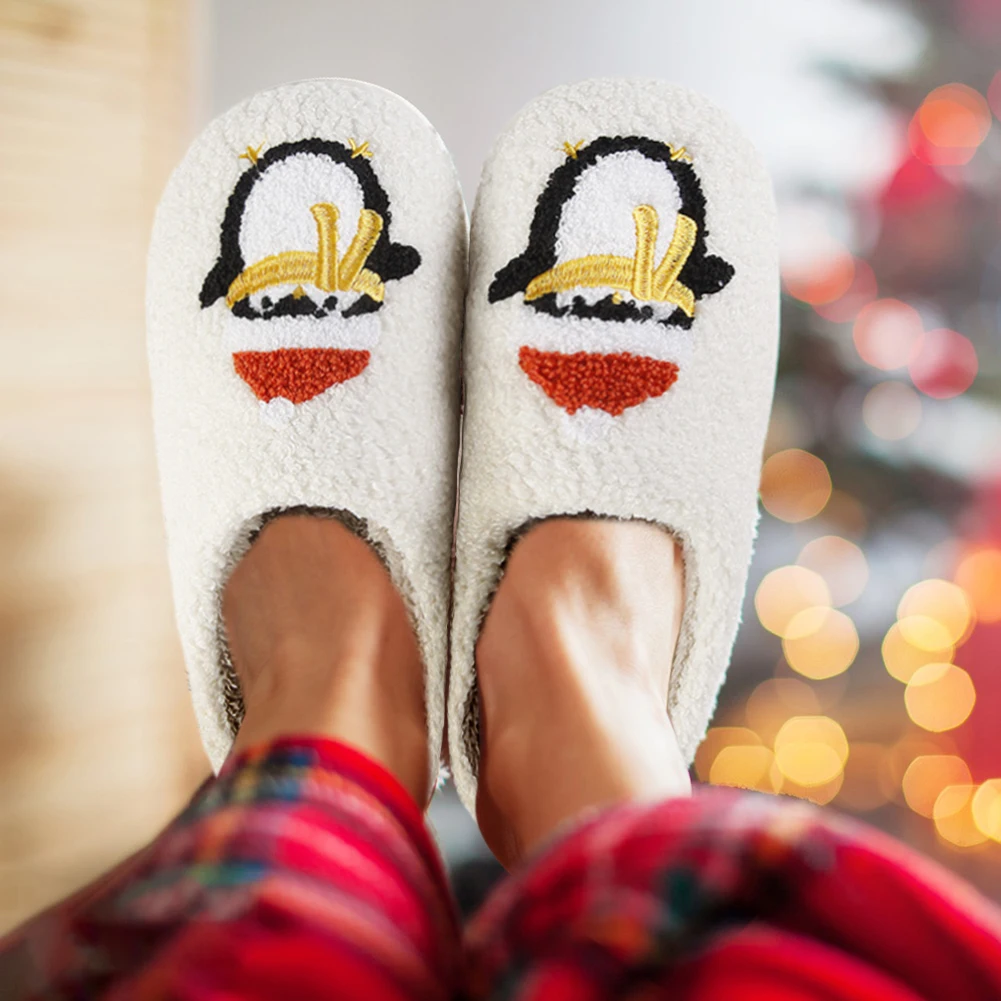 Christmas Plush Slip-on House Shoes Anti Slip Penguin Slippers Soft Furry Slippers Comfortable Cartoon Household Supplies 5