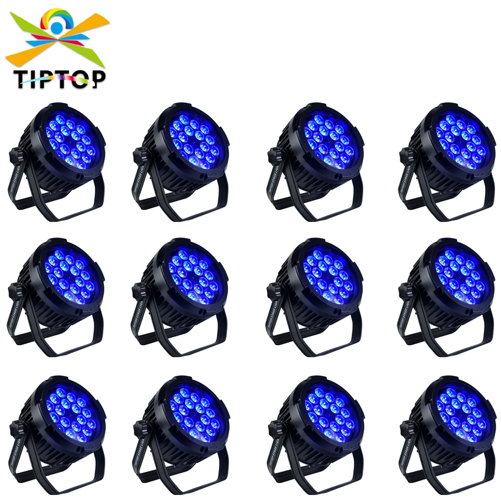 

Светодиодный светильник RGBWA UV Flat Led Par Светильник 18X18W, 12 шт./партия, высокая яркость, выход DMX, двойной подвесной кронштейн, черный корпус