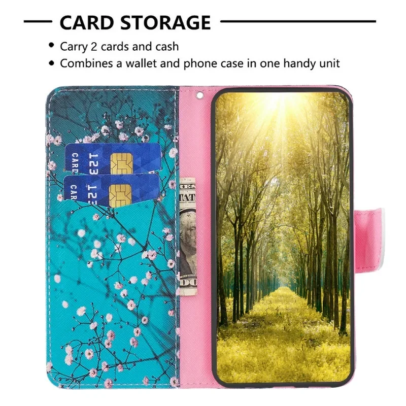 Plum Blossom Magnetic Flip Leather Wallet Phone Case - Painted Design