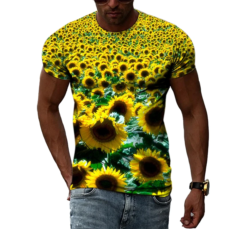 Summer Original Plant Flower Pattern Men T-shirt New Fashion