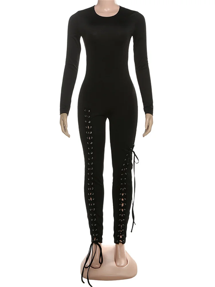 Wmstar Jumpsuit Women Long Sleeved Fashionable and Sexy Lace Up Tight Long Jumpsuit for Fall and Winter Women's Wear 2025