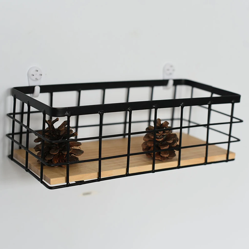 

Metal Storage Basket Wood Base Organizer Hanging Home 291310cm/Black