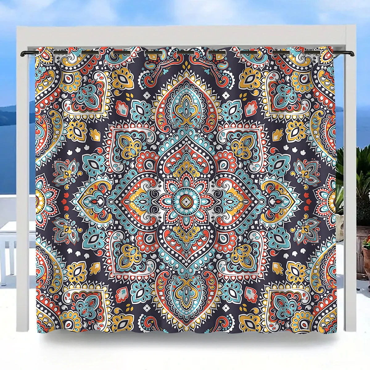 1PC New Fashionable, Simple Home Decoration Print Perforated Waterproof Curtain, Machine Washable, Su 5