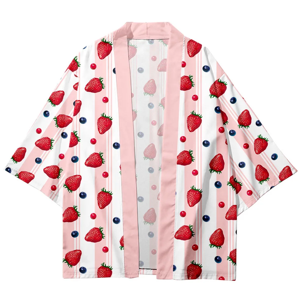 

Big Size XXS-6XL Pink Pineapple Strawberry Print Japanese Streetwear Cardigan Women Men Harajuku Haori Kimono Top Yukata Clothes