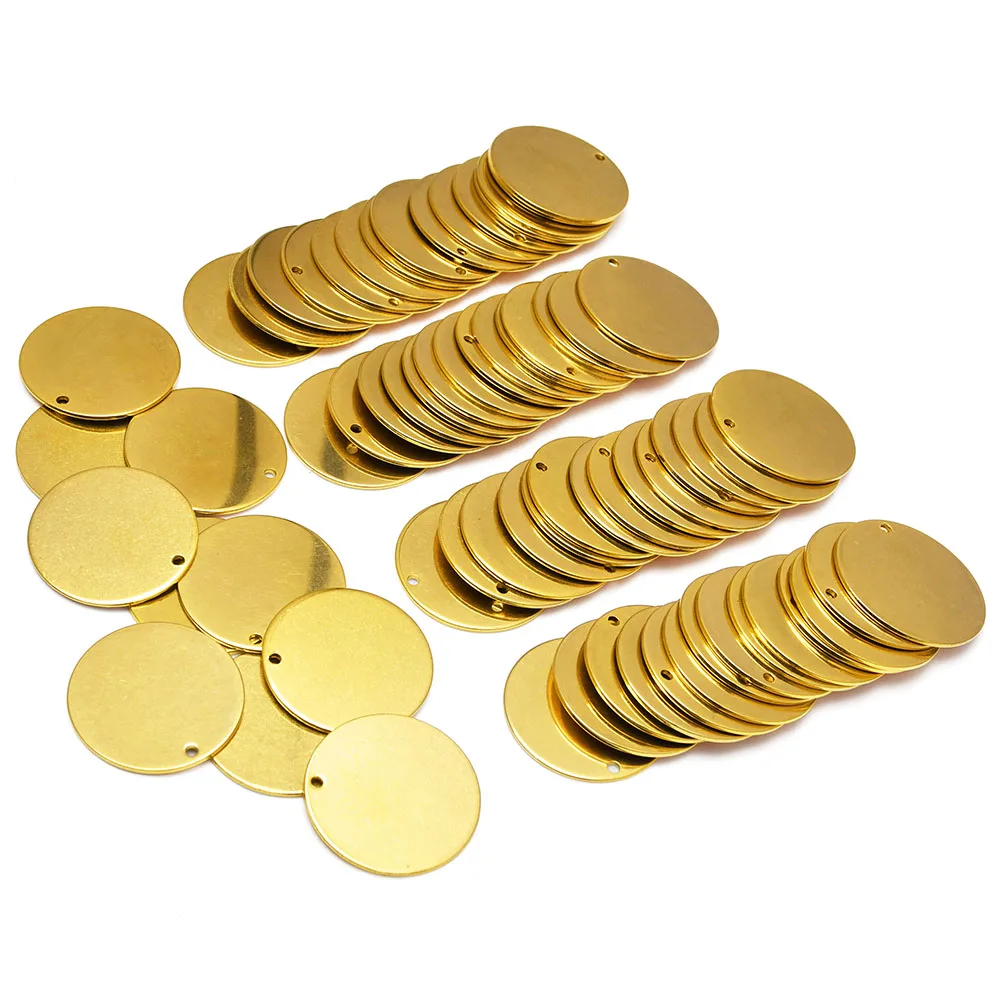 10 Stück Blanko-Edelstahl-Stempelanhänger, vergoldet, Charms, Stempelrohlinge, glatt poliert, flach, rund, Scheibenanhänger