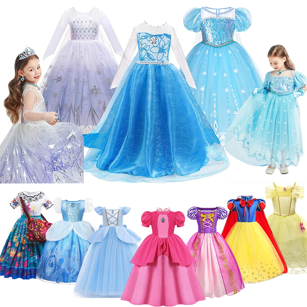 thumbnail image 2 of Disney disfraz de Frozen para niña, Reina de la nieve, vestido de princesa Elsa, Anna, melocotón, Cenicienta, Cosplay, Carnaval, vestidos de fiesta de cumpleaños, Rapunzel, 2 of 5