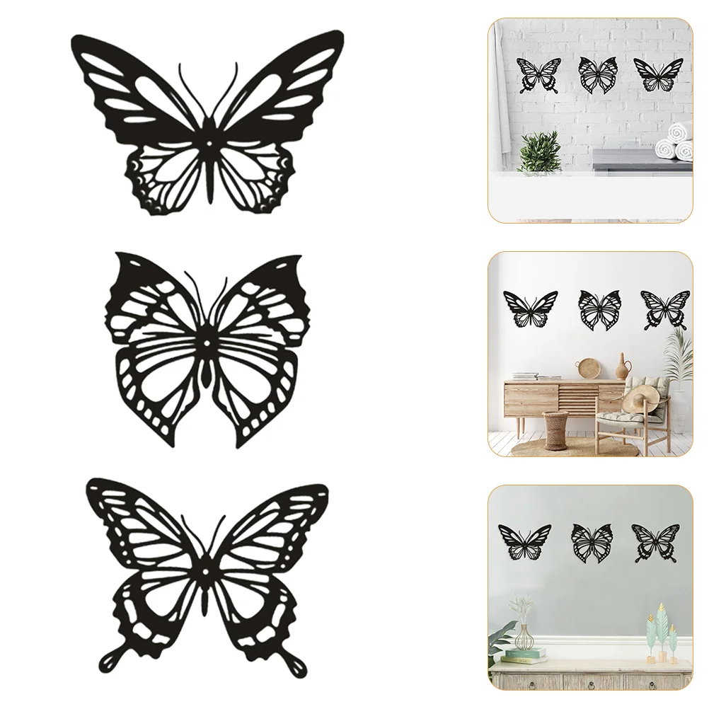 

3 Pcs Hollow Iron Wall Hanging Decor Wall Decal Decorate Decorative Butterflies Background Decoration